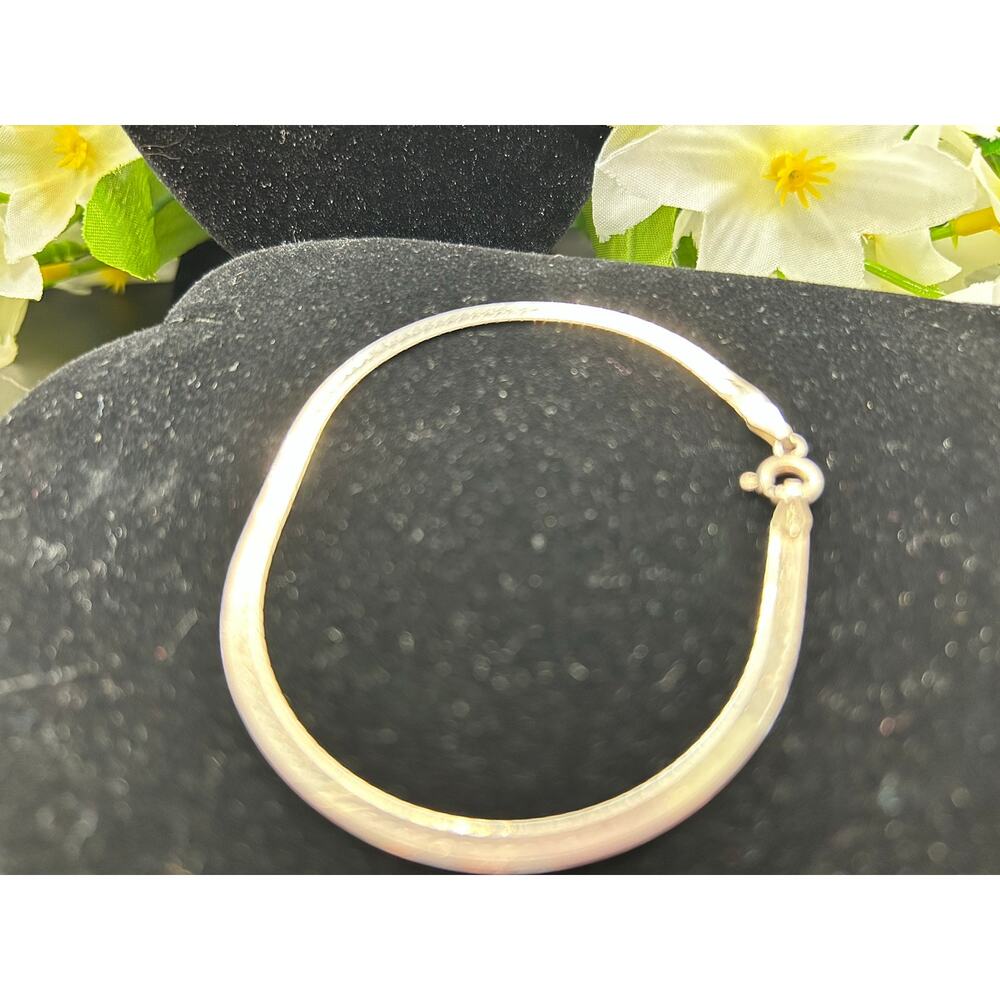 925 Sterling Silver Herringbone Chain Bracelet 7.5" Made in Italy Milan